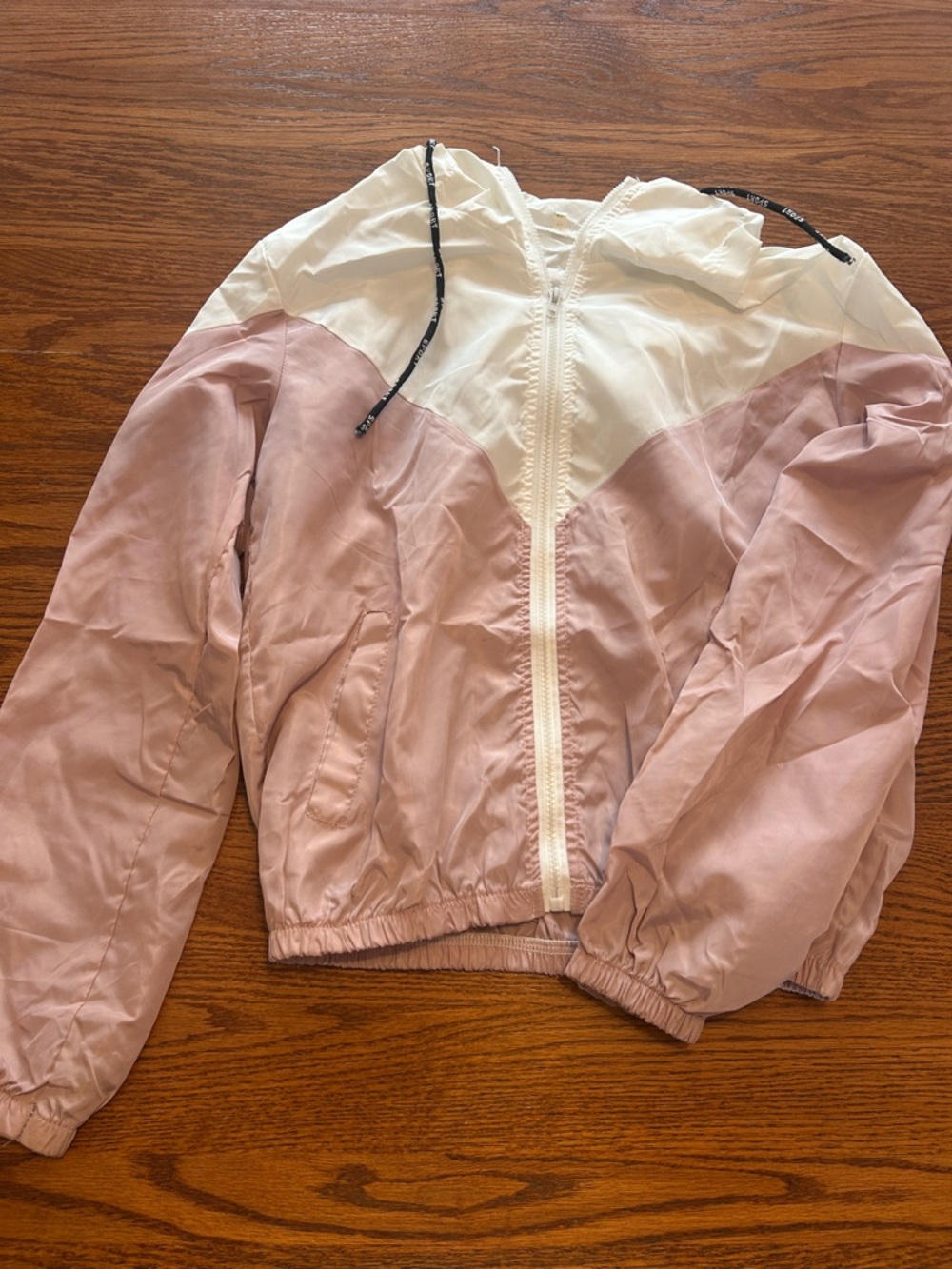 SHEIN Pink and White Hooded Colorblock Bomber Jacket